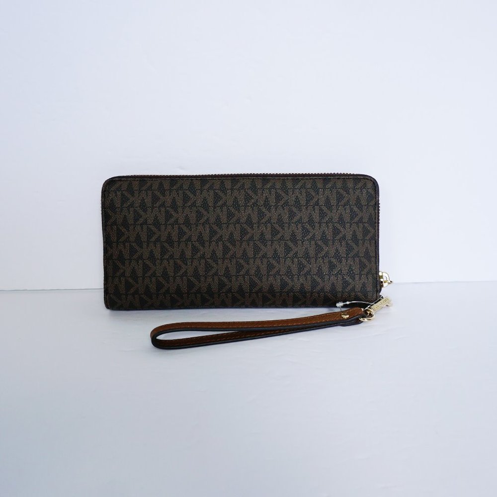 Michael Kors Jet Set Travel Large Continental Wallet Wristlet MK Brown - Picture 2 of 8